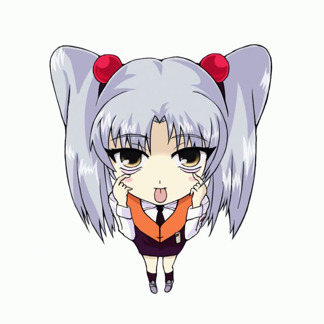 rainbow-color, hoshino ruri, kidou senkan nadesico, bad id, bad pixiv id, 1girl, akanbe, chibi, eyelid pull, female focus, solo, tongue, tongue out, twintails, yellow eyes