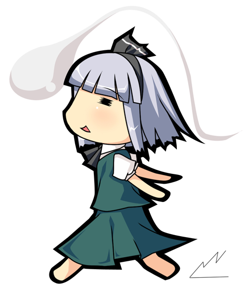 kirise mitsuru, konpaku youmu, konpaku youmu (ghost), touhou, bad id, bad pixiv id, 1girl, chibi, closed eyes, female focus, hairband, hitodama, solo, white hair