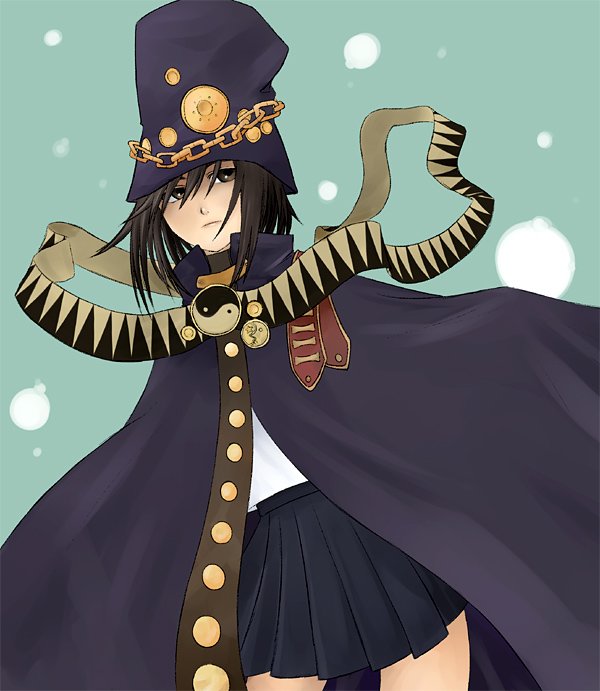 itsukage, boogiepop (character), boogiepop, 00s, brown eyes, chain, cloak, hat, skirt, solo
