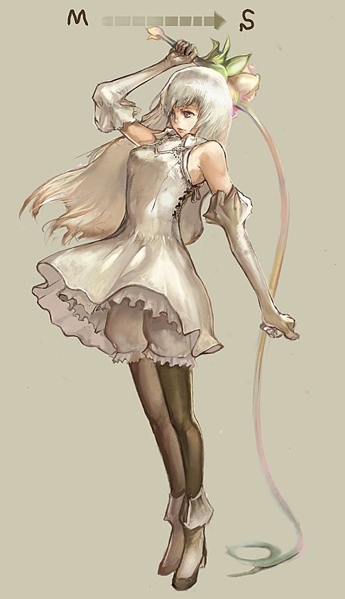 n.a., original, bad id, bad pixiv id, 1girl, elbow gloves, female focus, gloves, pantyhose, solo, whip, white hair