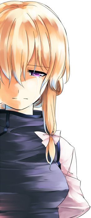 sakuraba yuuki, yakumo yukari, touhou, duplicate, 1girl, blonde hair, bow, crying, crying with eyes open, female focus, hair bow, purple eyes, simple background, solo, tears