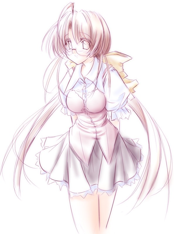 tenmaso, tagme, 1girl, brown hair, female focus, glasses, long hair, solo