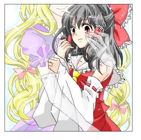 natsu315, hakurei reimu, yakumo yukari, touhou, bad id, bad pixiv id, lowres, 2girls, female focus, multiple girls, yuri