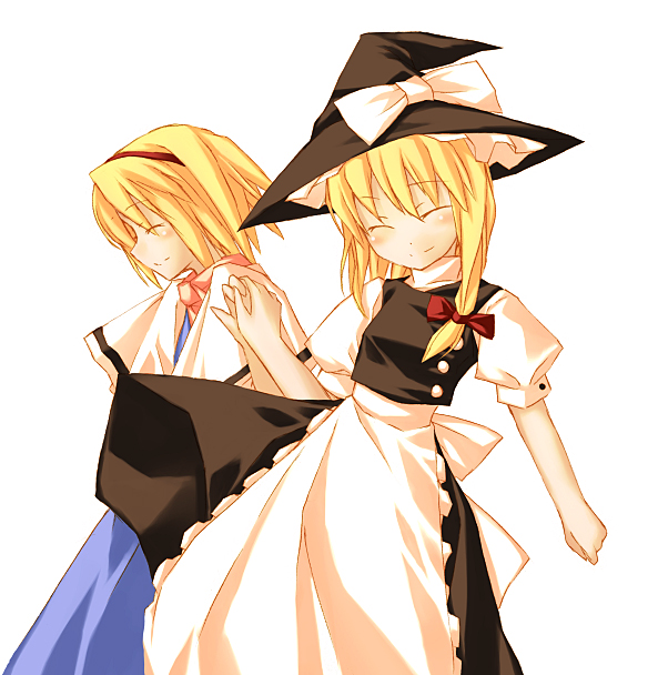 nu (plastic eraser), alice margatroid, kirisame marisa, touhou, 2girls, blonde hair, female focus, hat, multiple girls, ribbon, witch, witch hat