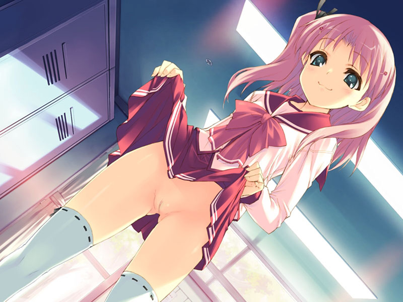 kawata hisashi, maaryan (to heart), to heart (series), to heart 2, to heart 2 ad, game cg, third-party edit, 00s, 1girl, clothes lift, female focus, hair ornament, hairclip, loli, no panties, one side up, pussy, ribbon-trimmed legwear, ribbon trim, school uniform, serafuku, skirt, skirt lift, smile, solo, thighhighs, uncensored