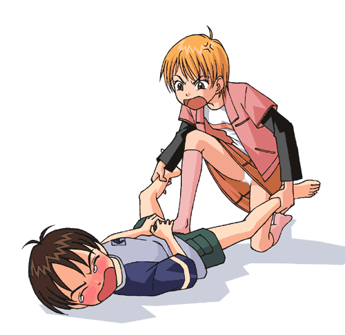 misumi nagisa, misumi ryouta, futari wa precure, precure, animated, animated gif, lowres, 00s, 1boy, 1girl, age difference, ball busting, bdsm, blonde hair, blush, brother and sister, brown eyes, cbt, crotch kick, crotch stomping, denki anma, femdom, footjob, footjob with legwear, incest, jacket, kneehighs, panties, pantyshot, raglan sleeves, short hair, shorts, siblings, skirt, socks, stomping, teenage girl and younger boy, underwear, upskirt, white panties