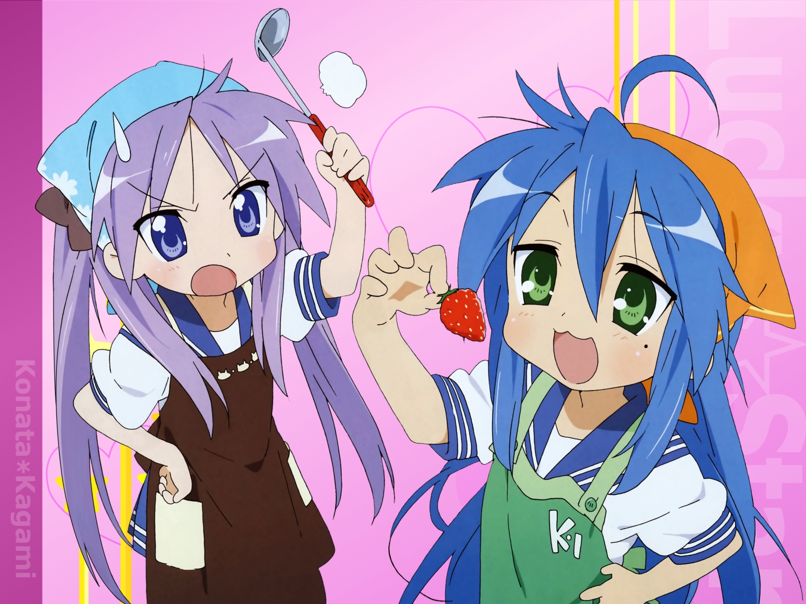 hiiragi kagami, izumi konata, lucky star, highres, tagme, 00s, food