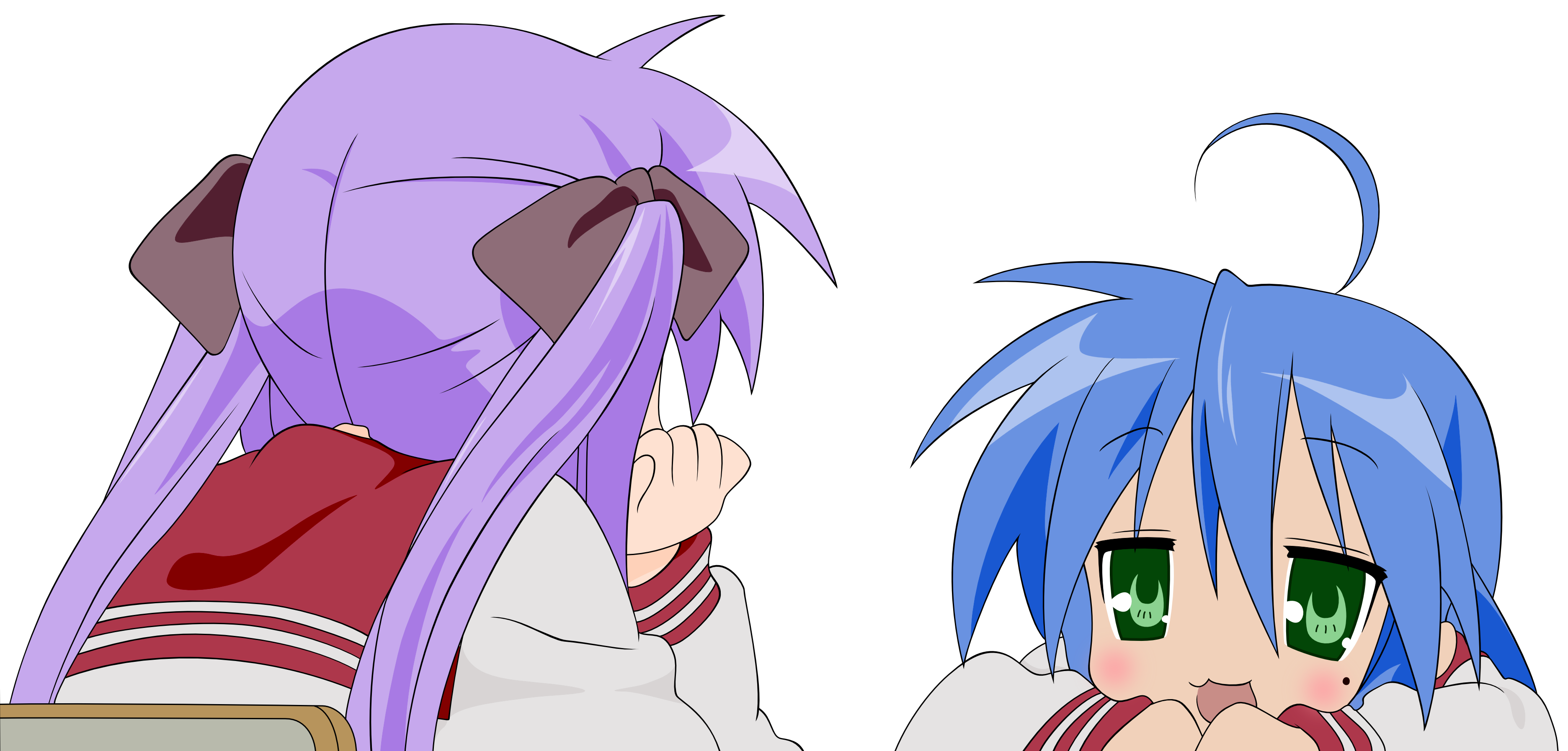 hiiragi kagami, izumi konata, lucky star, absurdres, derivative work, highres, tagme, vector trace, 00s, 2girls, ahoge, mole, multiple girls, transparent background
