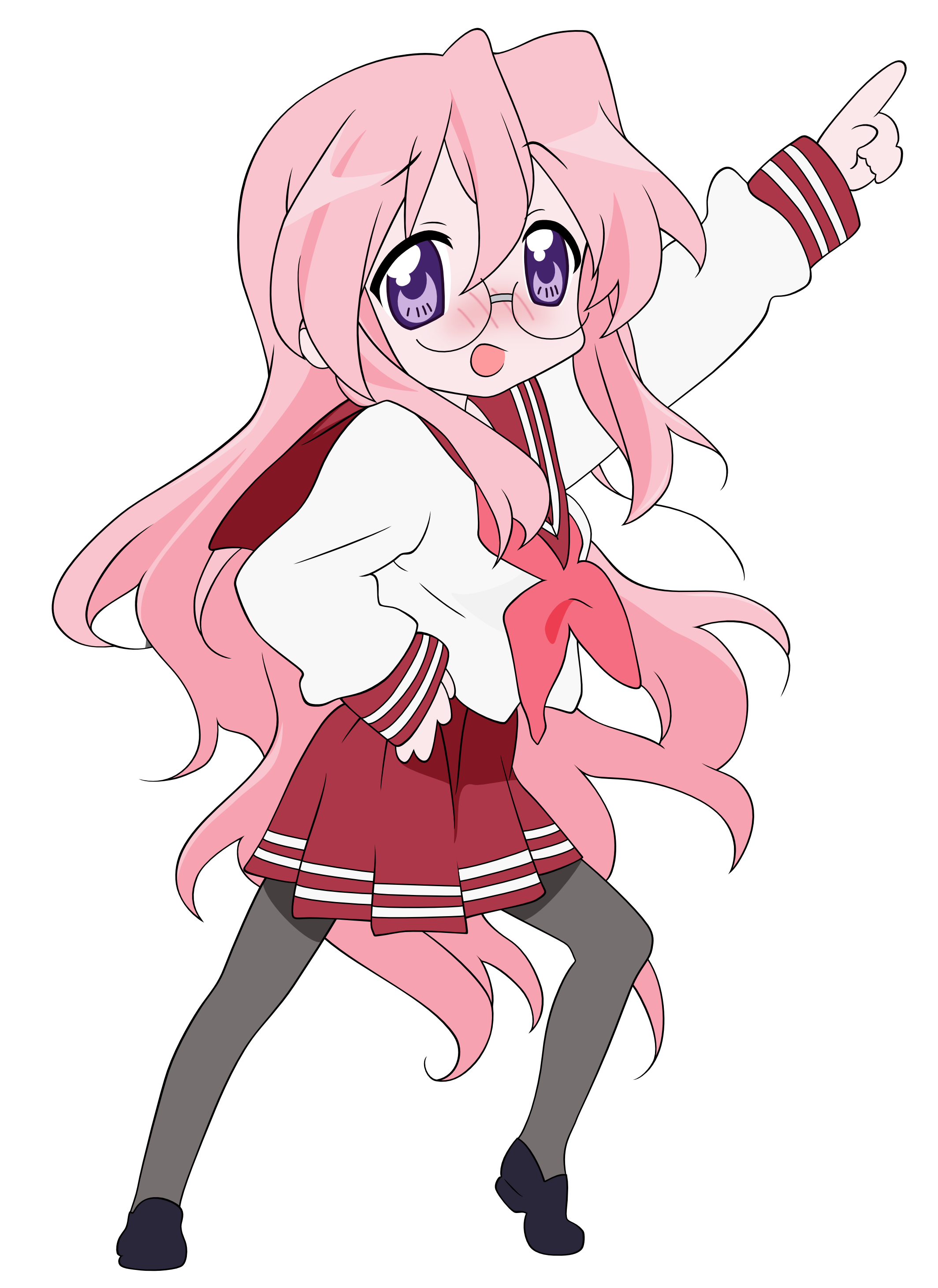 takara miyuki, lucky star, absurdres, derivative work, highres, tagme, vector trace, 00s, 1girl, female focus, full body, glasses, school uniform, shoes, skirt, solo, spread legs, standing, transparent background