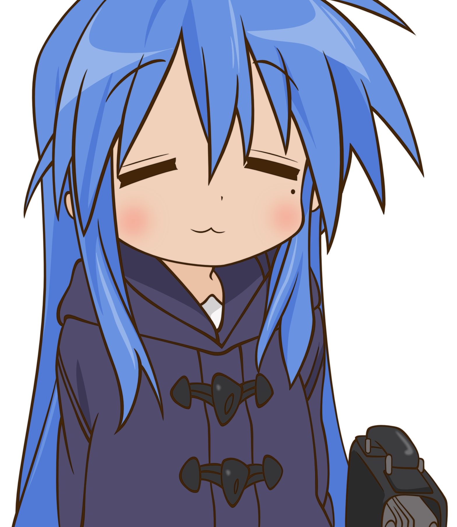 izumi konata, lucky star, derivative work, highres, tagme, vector trace, 00s, 1girl, closed eyes, female focus, mole, solo, standing, transparent background, upper body