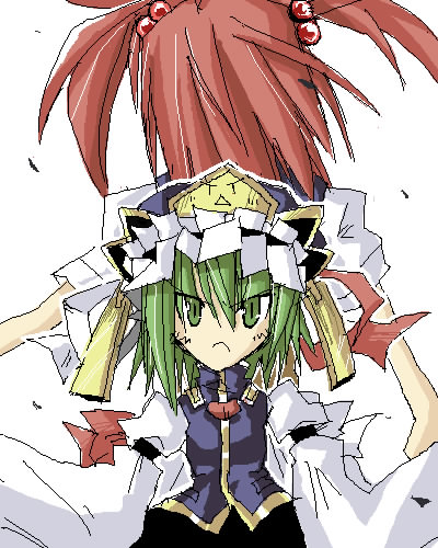 matuyoi, onozuka komachi, shiki eiki, touhou, lowres, 2girls, female focus, green hair, multiple girls, red hair