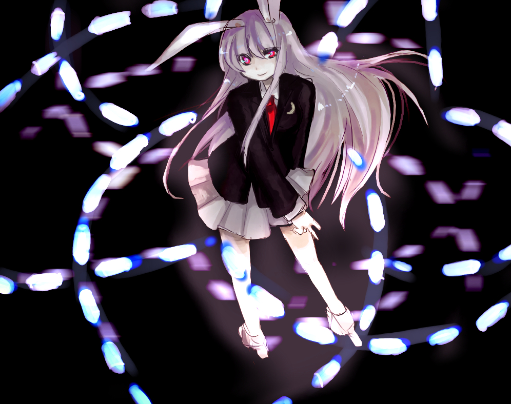 aya (min412), reisen udongein inaba, touhou, bad id, bad pixiv id, 1girl, animal ears, danmaku, female focus, full body, rabbit ears, red eyes, solo, standing