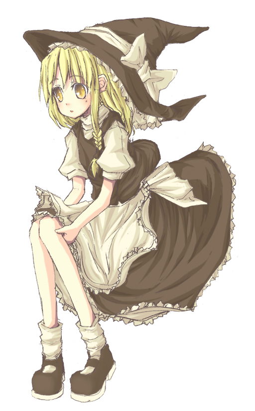 natsuk, kirisame marisa, touhou, bad id, bad pixiv id, 1girl, blonde hair, female focus, full body, hat, simple background, skirt, solo, white background, witch, witch hat, yellow eyes