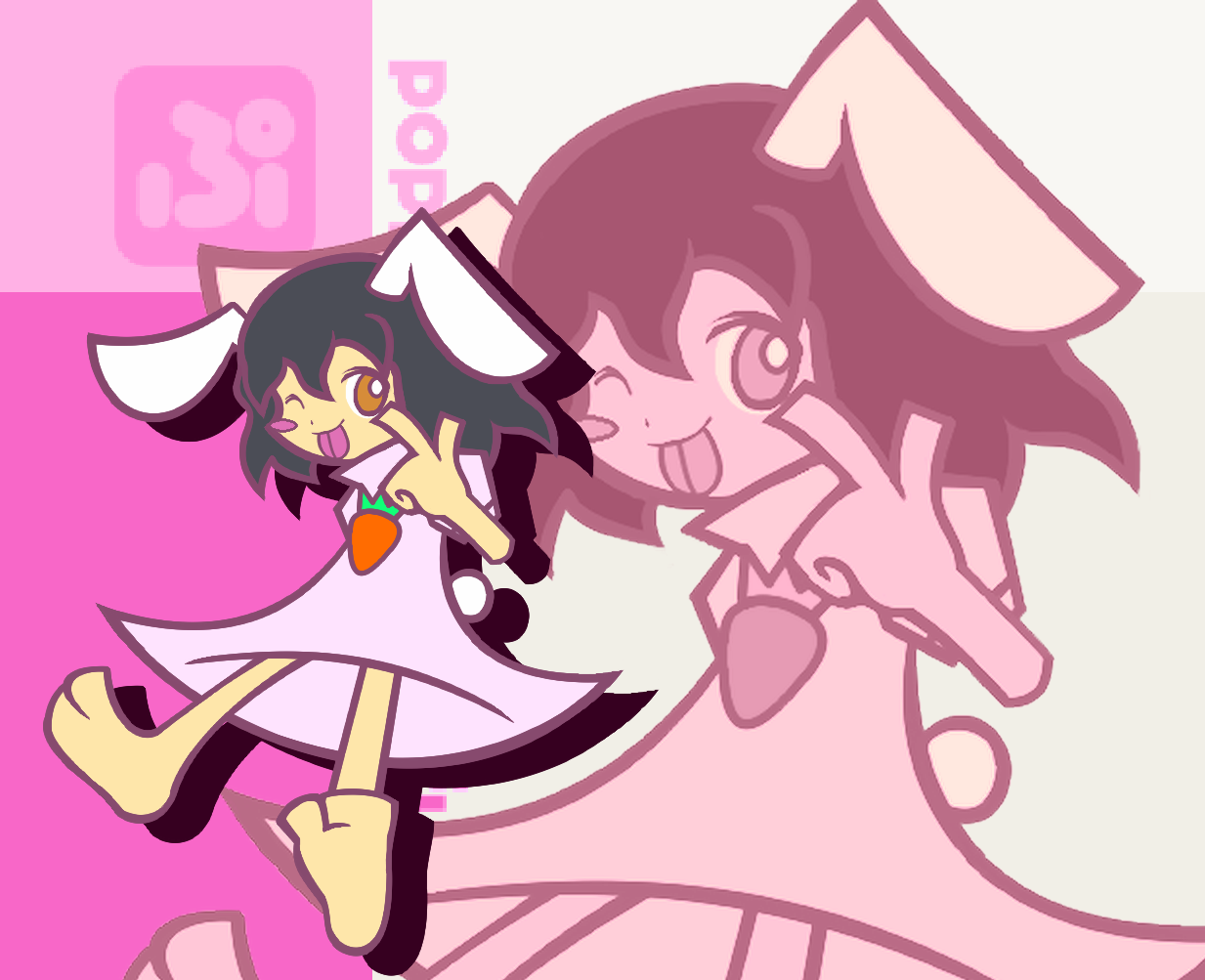 y&k, inaba tewi, madou monogatari, puyopuyo, puyopuyo fever, touhou, 1girl, female focus, flat color, parody, solo, style parody, zoom layer