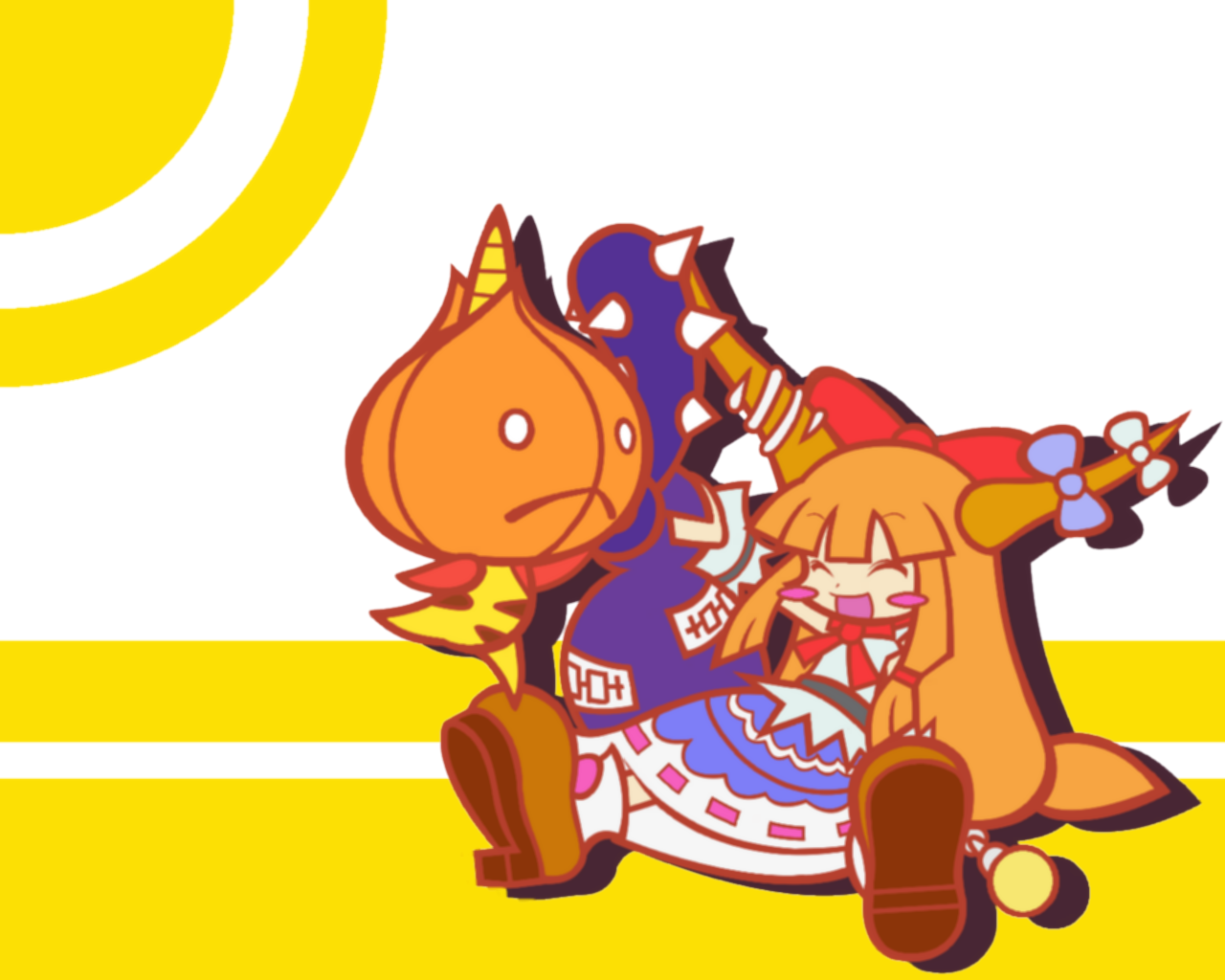 y&k, ibuki suika, madou monogatari, puyopuyo, puyopuyo fever, touhou, 1girl, closed eyes, female focus, orange hair, parody, solo, style parody