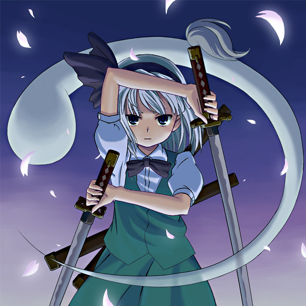 kannari, konpaku youmu, konpaku youmu (ghost), touhou, 1girl, female focus, hitodama, katana, solo, sword, weapon