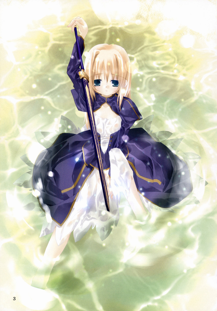 artoria pendragon (fate), saber (fate), fate/stay night, fate (series), highres, 00s, dress, solo, sword, water, weapon