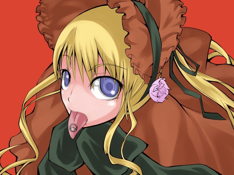 irodori (irotoridori), shinku, rozen maiden, 00s, blonde hair, blue eyes, jewelry, long hair, portrait, ring, solo, tongue