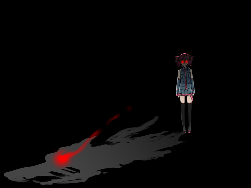 caffein, kasane teto, kasane teto (utau), utau, vocaloid, 1girl, dark, dragon, drill hair, female focus, glowing, glowing eyes, solo, twin drills, twintails
