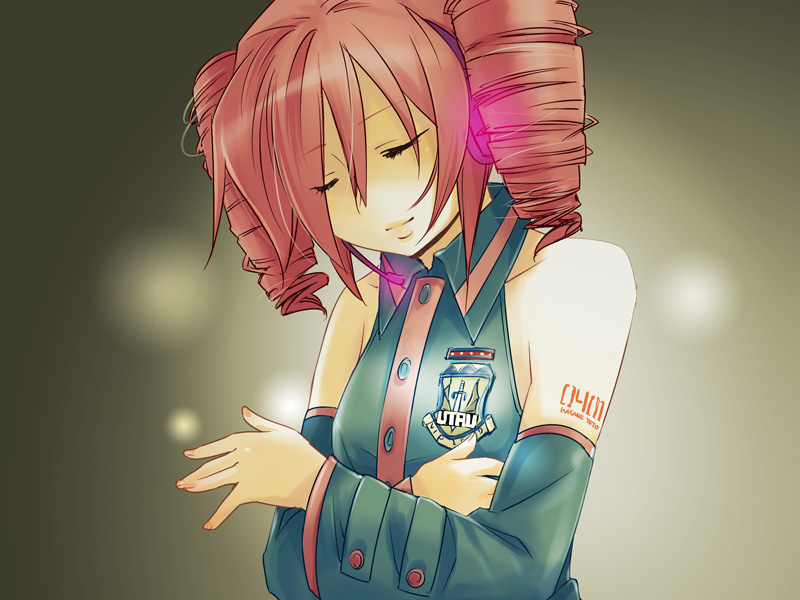 caffein, kasane teto, kasane teto (utau), utau, vocaloid, 1girl, closed eyes, drill hair, female focus, solo, twin drills, twintails