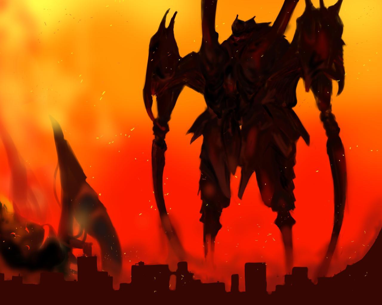 zearth, bokurano, city, collateral damage, damaged, day, mecha, no humans, outdoors, robot