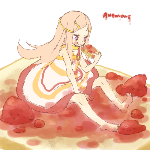 yukke, anemone (eureka seven), eureka seven, eureka seven (series), lowres, 00s, 1girl, :p, barefoot, bread, dirty, dirty feet, eating, feet, female focus, food, jam, long hair, solo, tongue, tongue out
