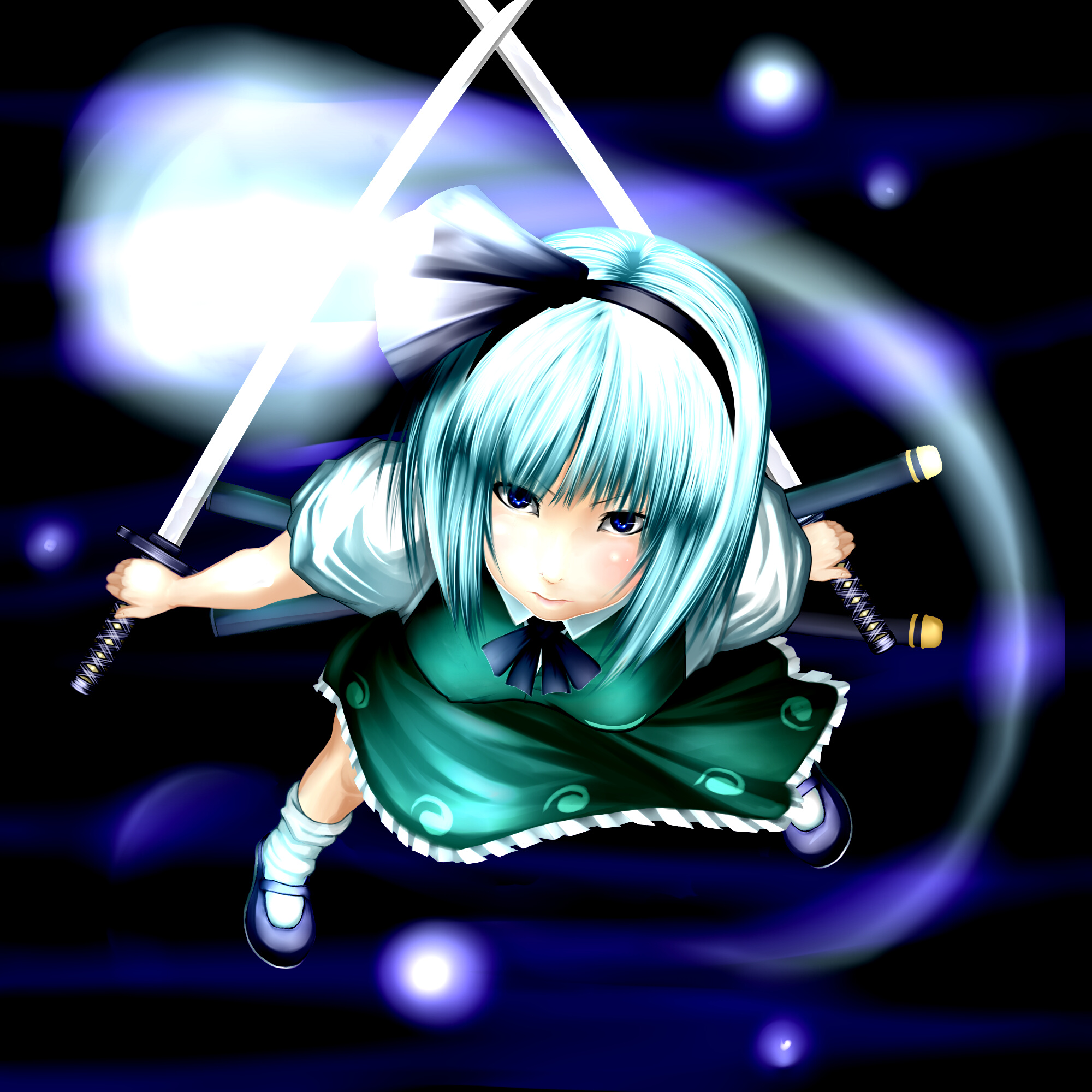 aoinagi, konpaku youmu, konpaku youmu (ghost), touhou, bad id, bad pixiv id, highres, 1girl, female focus, hitodama, katana, solo, sword, weapon, white hair
