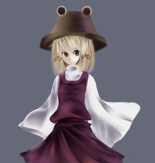 tachibana yayoi, moriya suwako, touhou, bad id, bad pixiv id, 1girl, blonde hair, female focus, hat, ribbon, solo