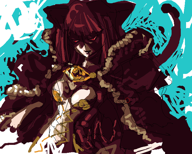 totsu (remegedon), high wizard (ragnarok online), ragnarok online, 1girl, blunt bangs, breasts, coat, female focus, fur trim, long sleeves, looking at viewer, open clothes, open coat, red eyes, shaded face, sidelocks, solo, upper body