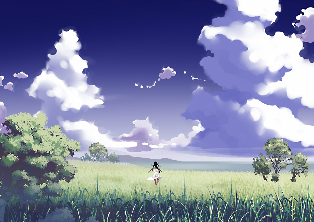 tensugi takashi, original, cloud, day, field, nature, scenery, sky, solo