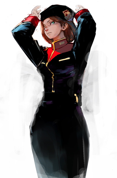 takada hiro, emma sheen, gundam, zeta gundam, 1girl, beret, female focus, hat, military, military uniform, solo