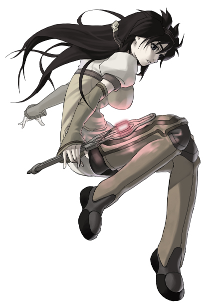 you2, kaaya, druaga no tou, black hair, detached sleeves, long hair, solo, wand