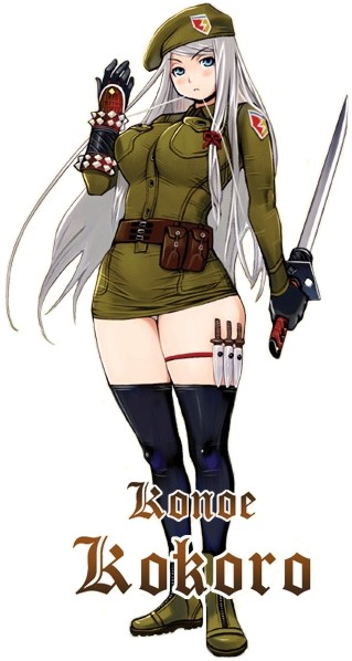 ryoji (nomura ryouji), konoe kokoro, silver rain, silver hair, 1girl, belt, beret, black thighhighs, blue eyes, blush, boots, breasts, curvy, dress, female focus, gloves, hat, hip focus, huge breasts, konoe koboro, large breasts, long hair, military, military uniform, miniskirt, mouth hold, panties, pantyshot, pouch, short dress, skin tight, skirt, solo, sword, thick thighs, thigh strap, thighhighs, thighs, underwear, weapon, white panties, wide hips, zettai ryouiki