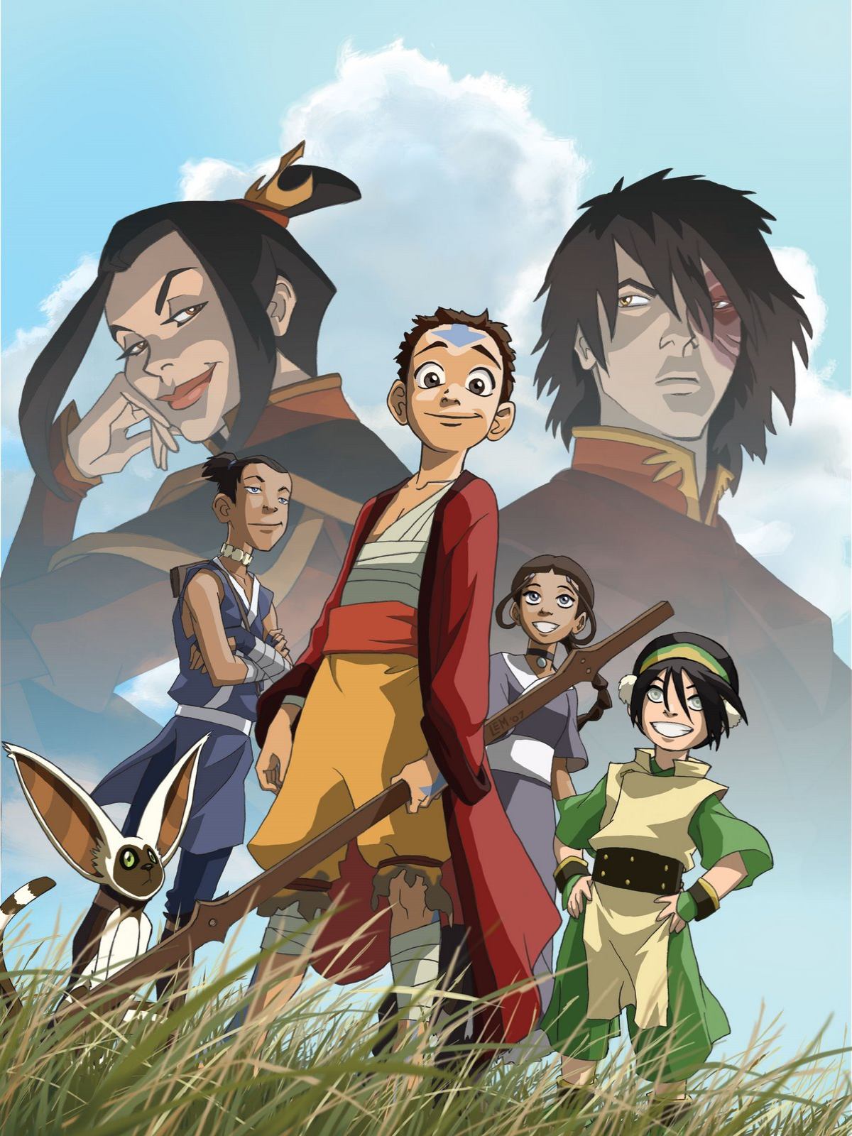 aang, azula, katara, momo (avatar), sokka, toph beifong, zuko, avatar: the last airbender, highres
