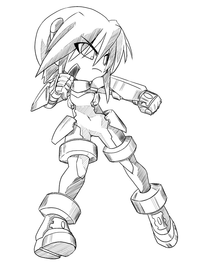 u-ka, yu lulu (uka), numbers (nanoha), tre (nanoha), lyrical nanoha, mahou shoujo lyrical nanoha, mahou shoujo lyrical nanoha strikers, 00s, 1girl, anklet, bodysuit, closed mouth, covered navel, dagger, expressionless, female focus, full body, greyscale, headgear, holding, holding weapon, jewelry, knife, looking at viewer, monochrome, serious, shoes, short hair, simple background, skin tight, solo, tres, weapon, white background