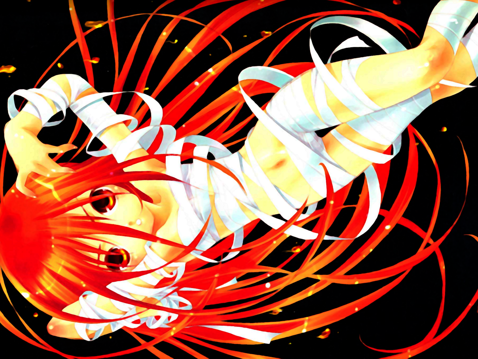 shana, shakugan no shana, highres, 00s, bandages, red eyes, red hair, solo