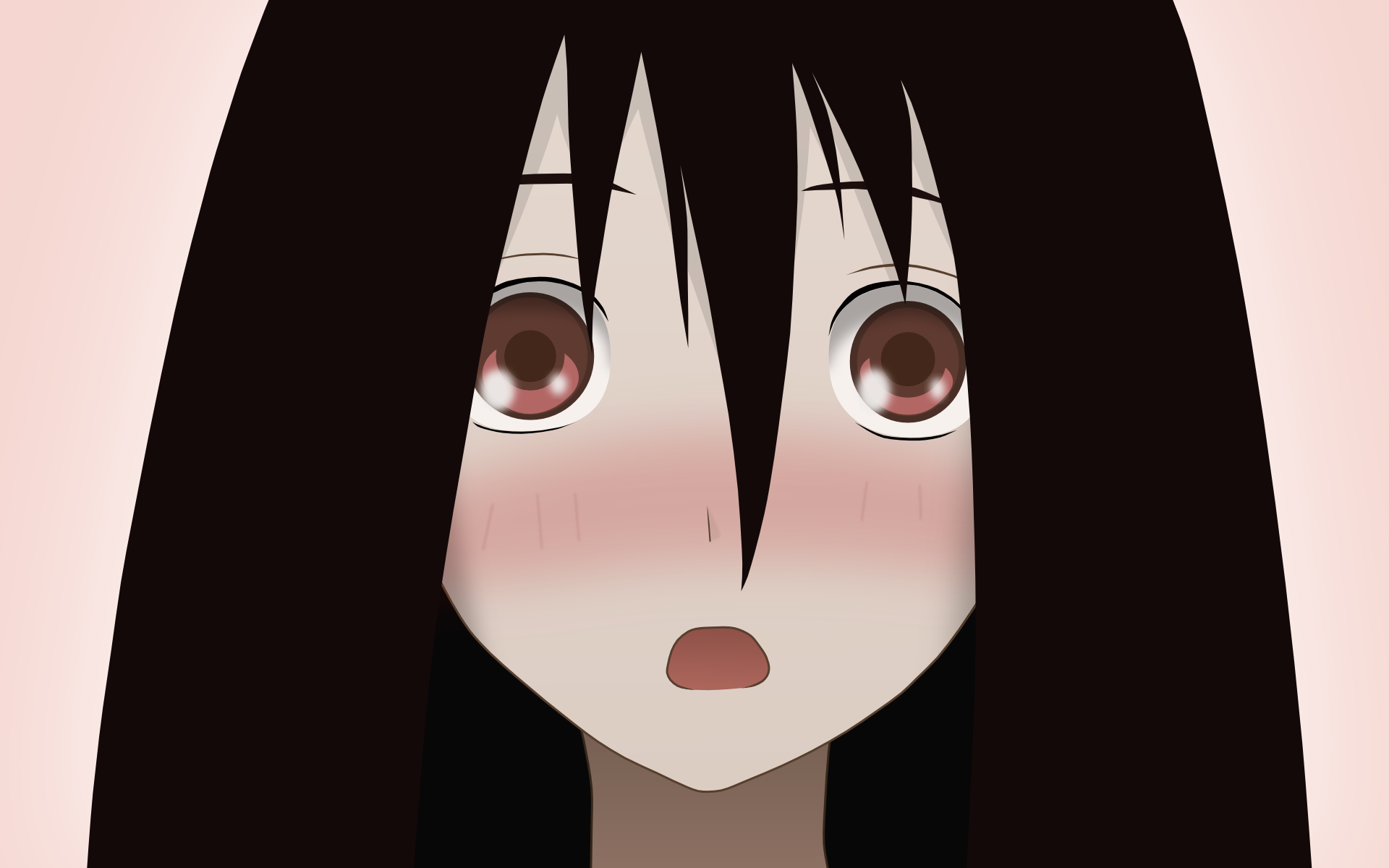 komori kiri, sayonara zetsubou sensei, highres, 00s, black hair, blush, close, long hair, open mouth, red eyes