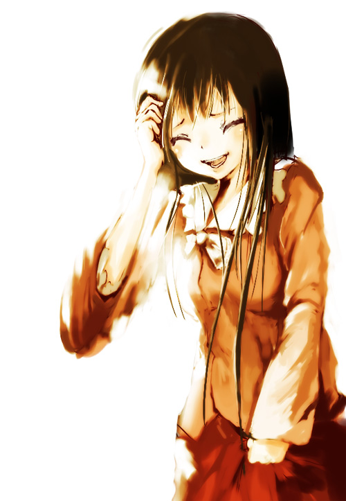 yae (mono110), houraisan kaguya, touhou, bad id, bad pixiv id, 1girl, black hair, female focus, long hair, smile, solo, standing, white background