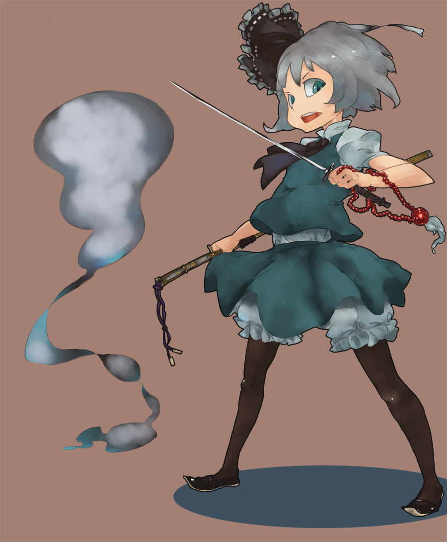 fgz, konpaku youmu, konpaku youmu (ghost), touhou, 1girl, black pantyhose, female focus, hitodama, pantyhose, solo, white hair