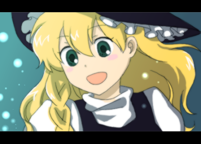 natsume (menthol), kirisame marisa, touhou, bad id, bad pixiv id, lowres, 1girl, blonde hair, female focus, gradient background, hat, letterboxed, long hair, ribbon, solo, upper body