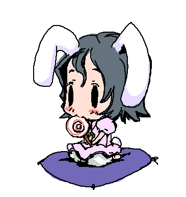 baku taso, itigekimaru, inaba tewi, touhou, lowres, 1girl, animal ears, chibi, female focus, full body, rabbit ears, simple background, sitting, solo, white background