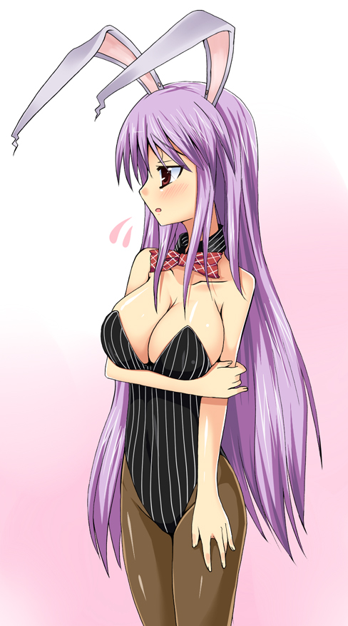 kirise mitsuru, reisen udongein inaba, touhou, 1girl, animal ears, bow, bowtie, breasts, female focus, large breasts, pantyhose, playboy bunny, purple hair, rabbit ears, red eyes, solo