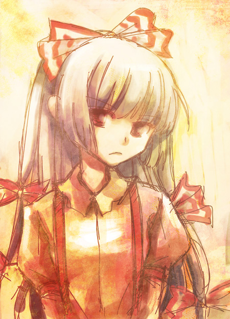 fujiwara no mokou, touhou, silver hair, bad id, bad pixiv id, 1girl, female focus, hair ribbon, long hair, ribbon, solo, upper body