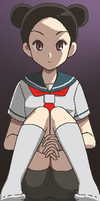 awa, marui (character), marui (sayonara zetsubou sensei), marui (szs), sayonara zetsubou sensei, lowres, 00s, 1girl, black hair, brown eyes, double bun, female focus, hair bun, jaggy lines, oekaki, school uniform, serafuku, solo