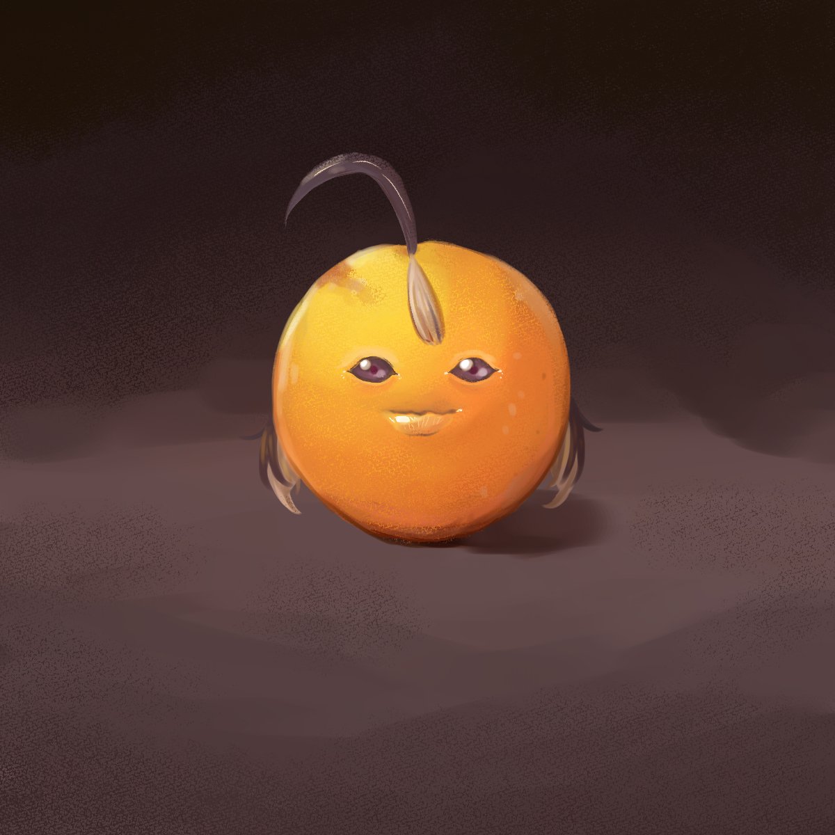 neidrcj, gigi murin, hololive, hololive english, commentary, english commentary, highres, 1girl, ahoge, blonde hair, brown hair, closed mouth, food, foodification, fruit, looking at viewer, multicolored hair, orange (fruit), solo, two-tone hair, virtual youtuber