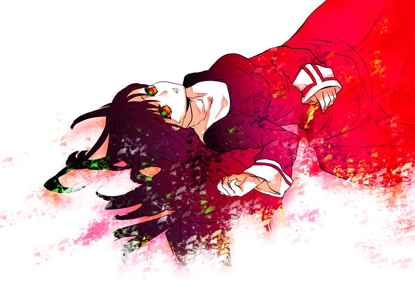tenkuu sphere, asagami fujino, kara no kyoukai, 1girl, black hair, dress, female focus, red theme, reien girl's academy school uniform, school uniform, solo