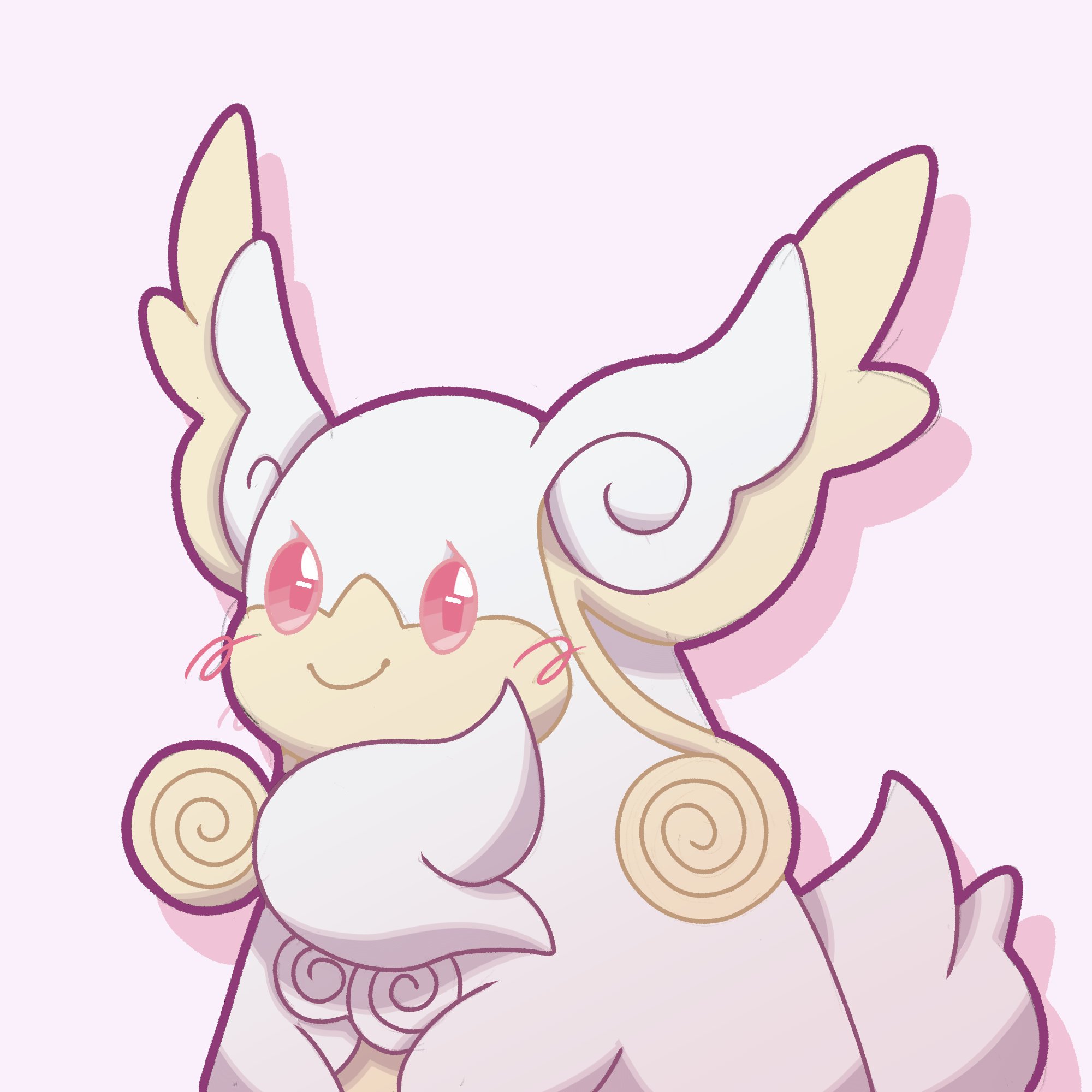 pr quote, audino, mega audino, nintendo, pokemon, commentary, highres, closed mouth, drop shadow, gen 5 pokemon, mega pokemon, no humans, pokemon (creature), pokemon focus, red eyes, smile, solo, upper body, v arms
