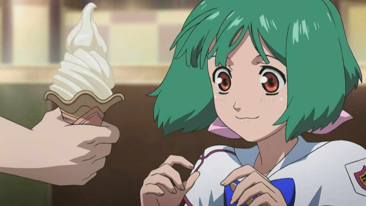 ranka lee, macross, macross frontier, 00s, :3, food, green hair, ice cream