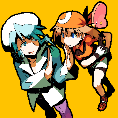 enu (spinal), luvdisc, may (pokemon), wallace (pokemon), nintendo, pokemon, pokemon adventures, pokemon rse, bad id, bad pixiv id, lowres, 00s, 1boy, 1girl, bandana, gen 3 pokemon, gym leader, pokemon (creature)