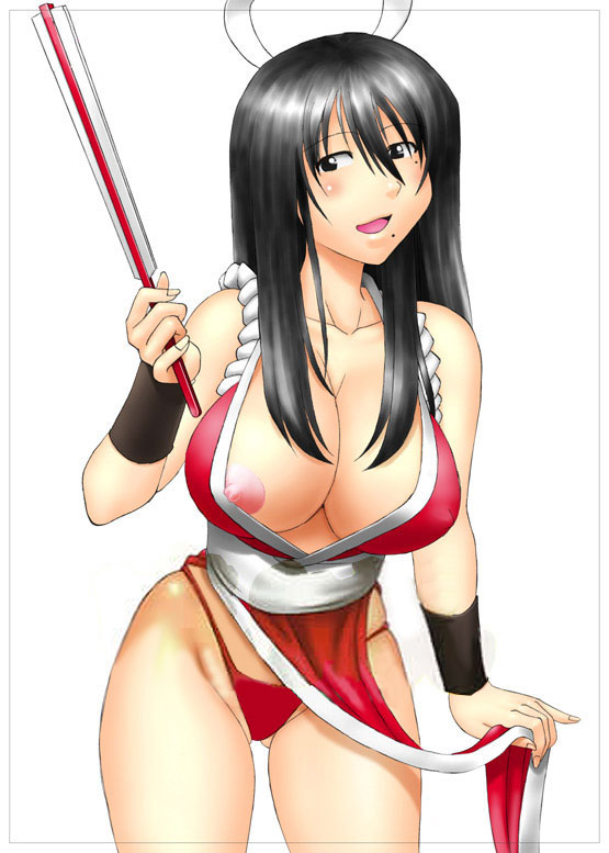 st. rio, oono kanako, shiranui mai, fatal fury, genshiken, snk, the king of fighters, 1girl, breasts, cosplay, female focus, mole, mole under eye, nipple slip, nipples, panties, pelvic curtain, revealing clothes, shiranui mai (cosplay), solo, underwear